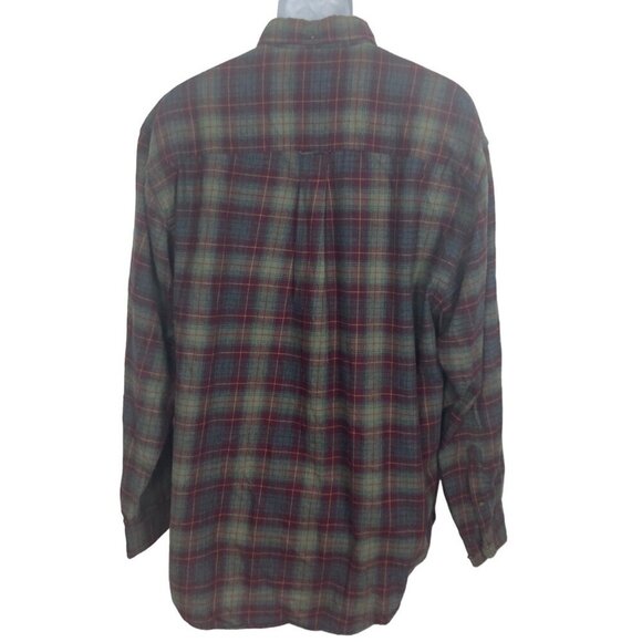 Eddie Bauer Flannel Shirt Mens Large Tall Red Green Plaid Button Down Cotton - Picture 4 of 6
